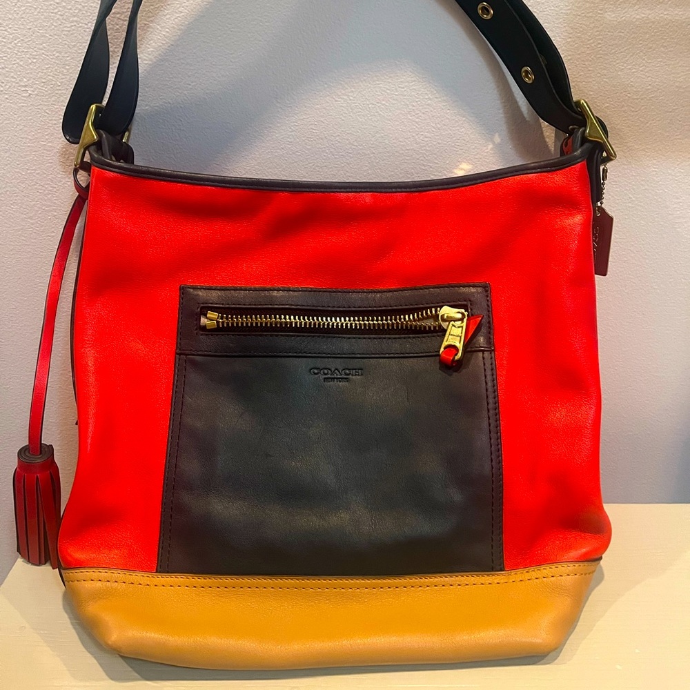 Leather coach bag multi color